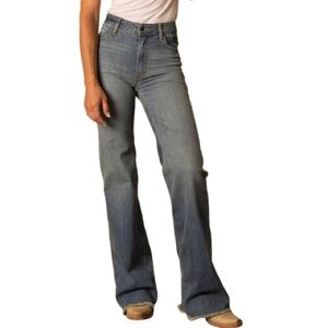 OLIVIA Kimes Ranch High Rise Stovepipe Flare Boot Raw Hem Longhorn Pocket Stitch